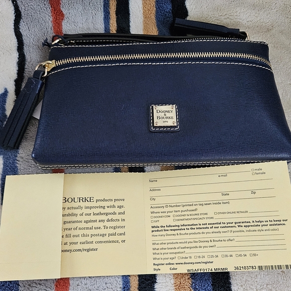 Dooney & Bourke Accessories - NWT Dooney & Bourke Marine Blue Saffiano Leather Wristlet/Wallet Great Gift!